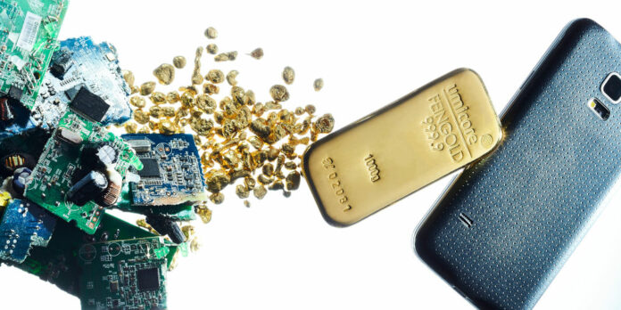 Goldbarren, Goldgranulat, Handy, E-Schrott